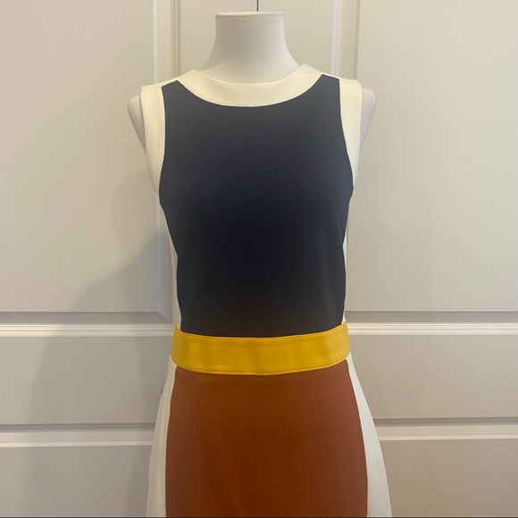 TORY BURCH Sleeveless Mod Design (Navy Rust & Gold) Midi A-line Dress - Picture 2 of 9